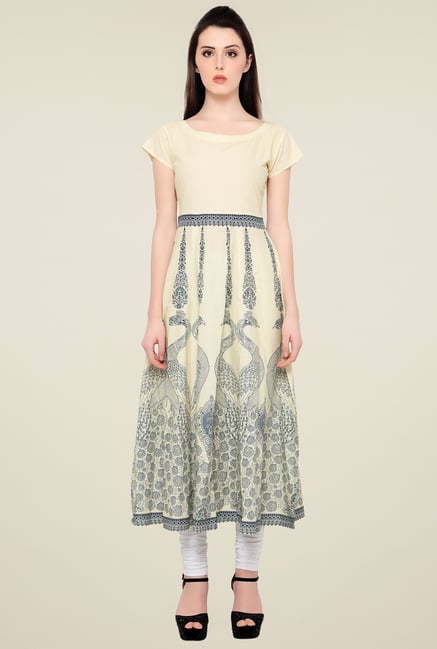 Ahalyaa Cream Printed Cotton Anarkali Kurti Ahalyaa Cream Printed Cotton Anarkali Kurti