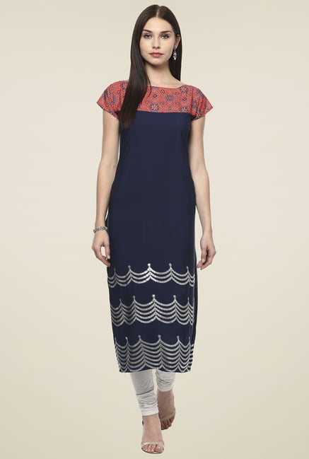 Ahalyaa Navy & Red Printed Kurti Ahalyaa Navy & Red Printed Kurti