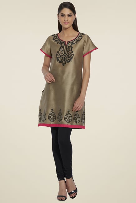 Globus Dark Beige Short Sleeves Printed Kurta Globus Dark Beige Short Sleeves Printed Kurta
