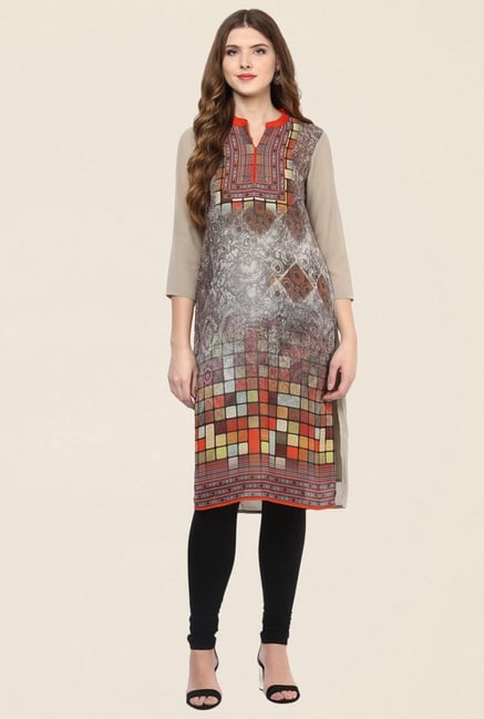 Fusion Beats Grey Printed Kurta Fusion Beats Grey Printed Kurta