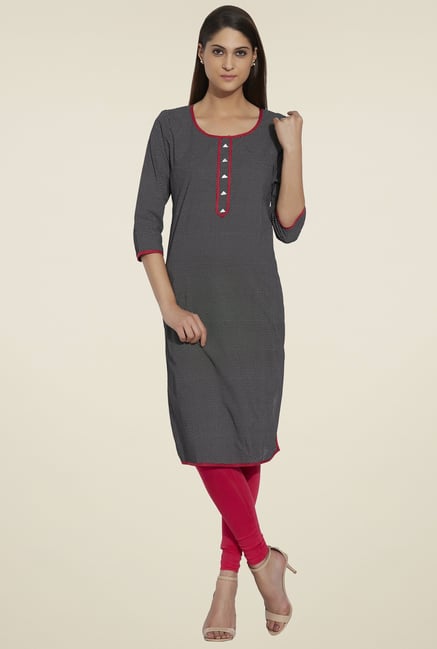 Globus Black Round Neck Cotton Kurta Globus Black Round Neck Cotton Kurta