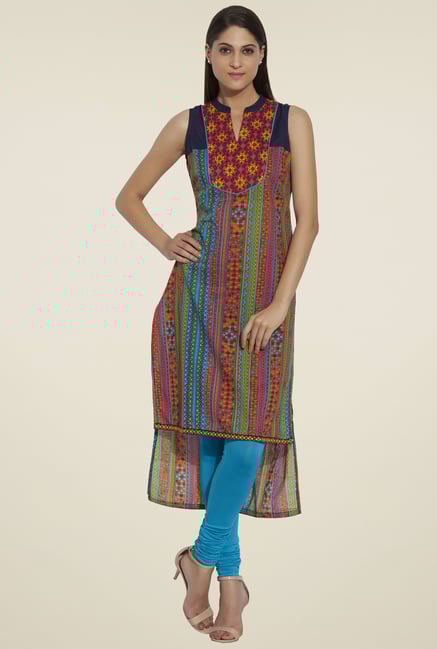 Globus Multicolor Sleeveless Printed Kurta Globus Multicolor Sleeveless Printed Kurta