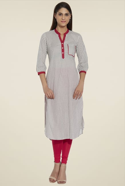 Globus Off-White Regular Fit Checks Kurta Globus Off-White Regular Fit Checks Kurta