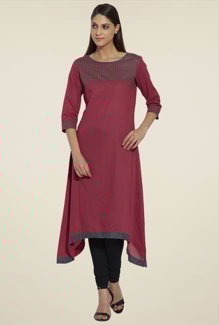 Globus Maroon Round Neck Kurta Globus Maroon Round Neck Kurta