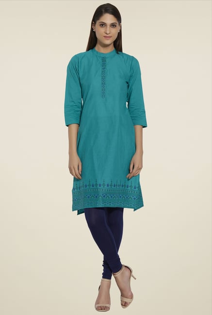 Globus Teal Printed Cotton Kurta Globus Teal Printed Cotton Kurta