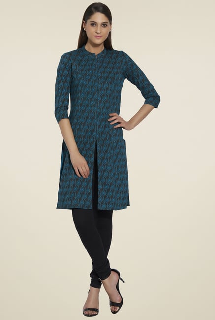 Globus Black & Blue Printed Regular Fit Kurta Globus Black & Blue Printed Regular Fit Kurta