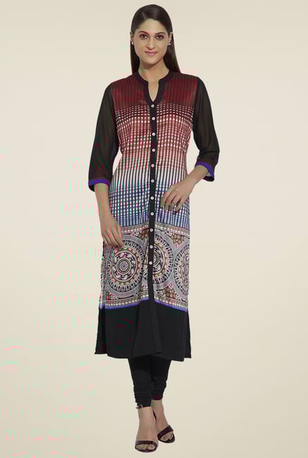 Globus Black & Red 3/4th Sleeves Kurta Globus Black & Red 3/4th Sleeves Kurta