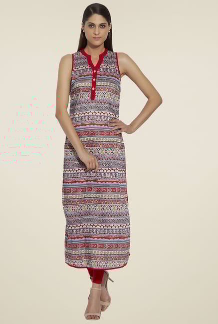 Globus Grey & Red Sleeveless Kurta Globus Grey & Red Sleeveless Kurta