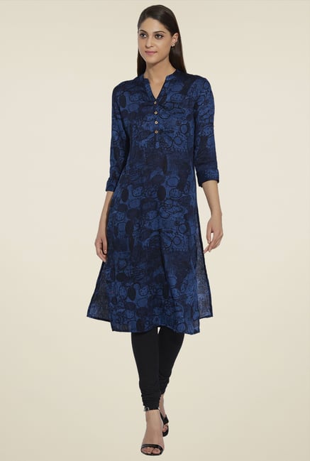 Globus Dark Blue Printed Kurta Globus Dark Blue Printed Kurta