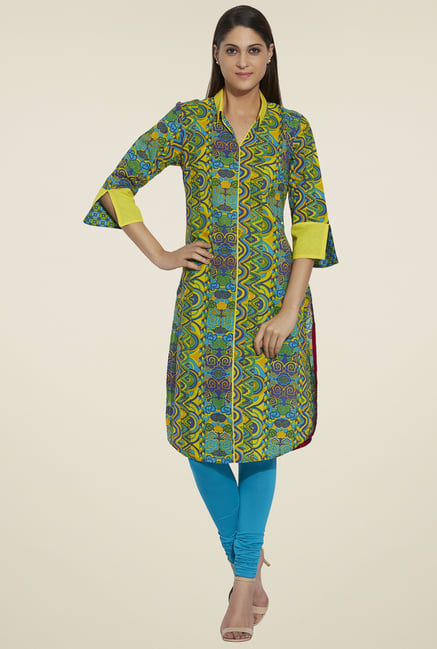 Globus Green 3/4th Sleeves Kurta Globus Green 3/4th Sleeves Kurta