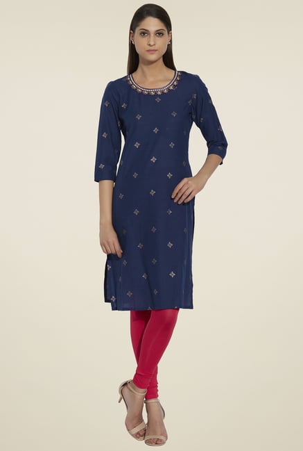 Globus Navy Printed Regular Fit Kurta Globus Navy Printed Regular Fit Kurta
