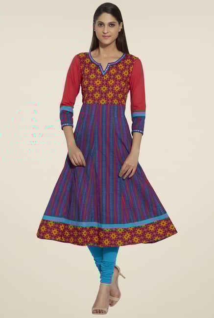 Globus Red & Purple 3/4th Sleeves Anarkali Kurta Globus Red & Purple 3/4th Sleeves Anarkali Kurta