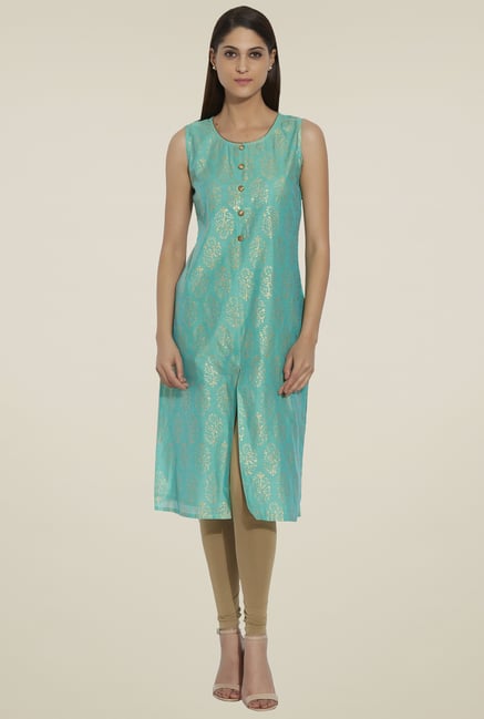 Globus Turquoise Printed Sleeveless Kurta Globus Turquoise Printed Sleeveless Kurta