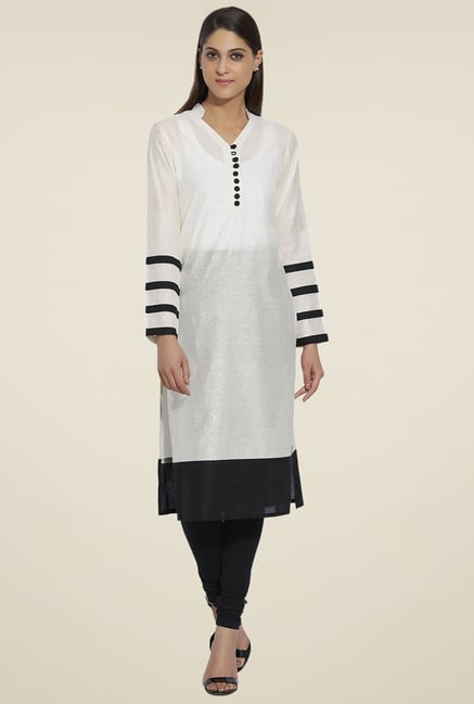 Globus Off-White & Black Regular Fit Kurta Globus Off-White & Black Regular Fit Kurta