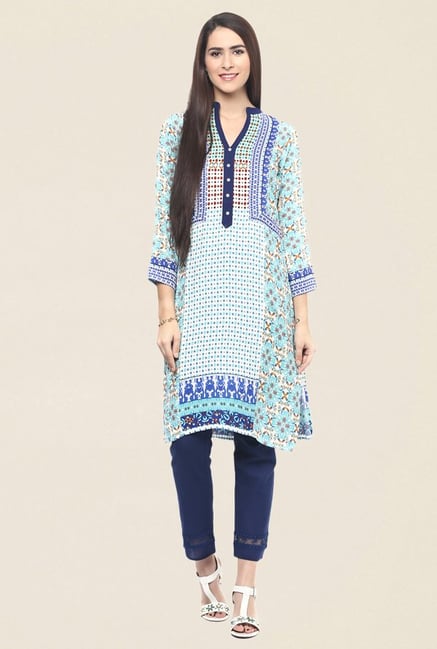 Fusion Beats Blue Printed Kurta Fusion Beats Blue Printed Kurta