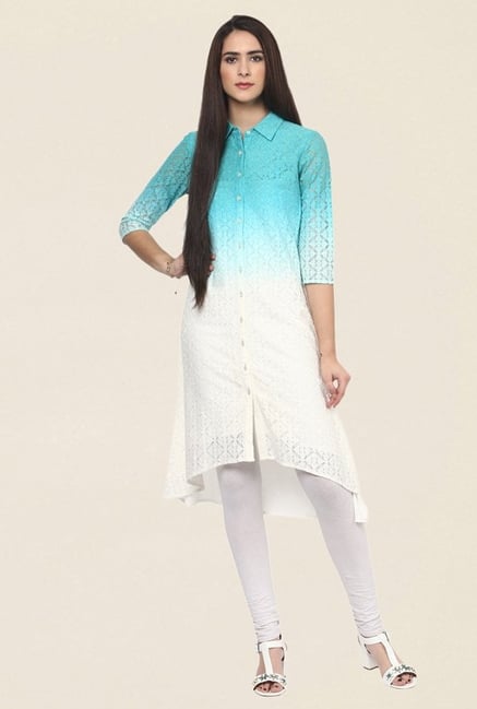 Fusion Beats Blue & White Lace Kurta Fusion Beats Blue & White Lace Kurta