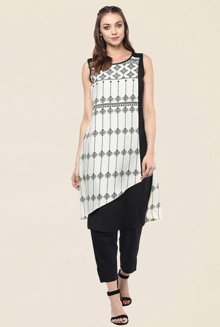 Fusion Beats Cream & Black Printed Kurta Fusion Beats Cream & Black Printed Kurta
