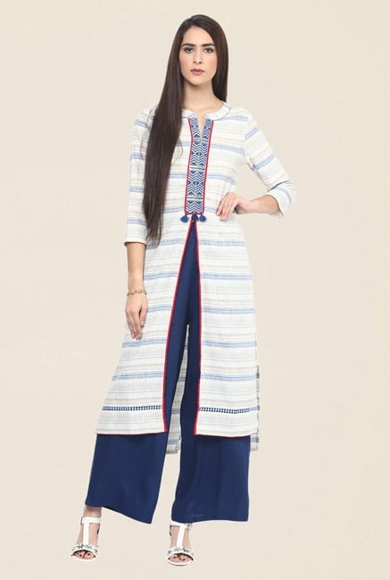 Fusion Beats Blue & White Striped Kurta Fusion Beats Blue & White Striped Kurta