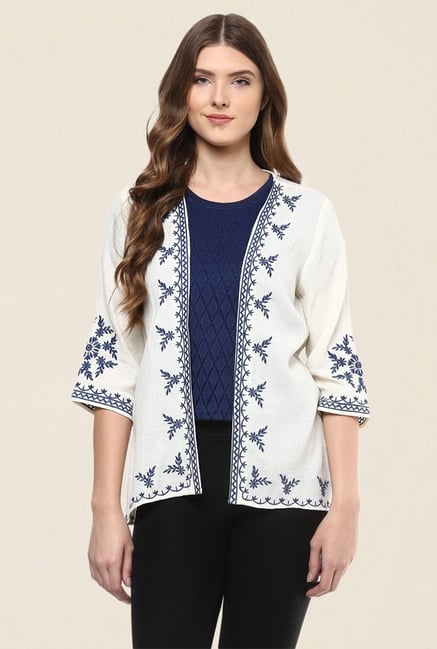 Fusion Beats Cream Embroidered Shrug Fusion Beats Cream Embroidered Shrug