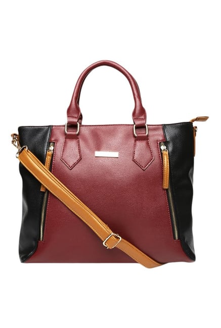 Addons Maroon and Black Solid Handbag Addons Maroon and Black Solid Handbag