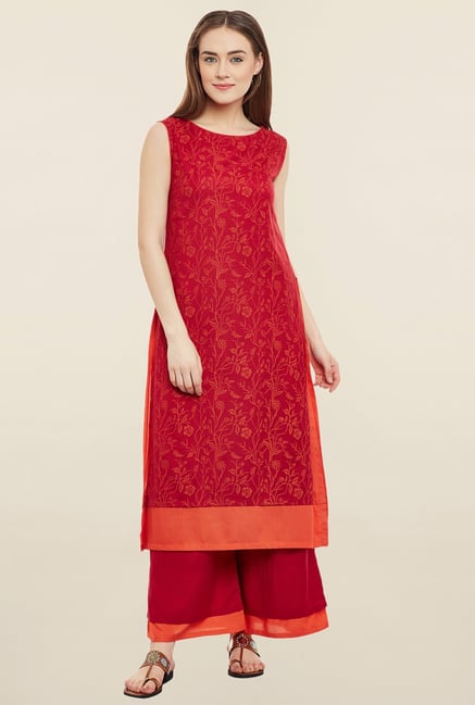 9rasa Red Printed Kurta 9rasa Red Printed Kurta