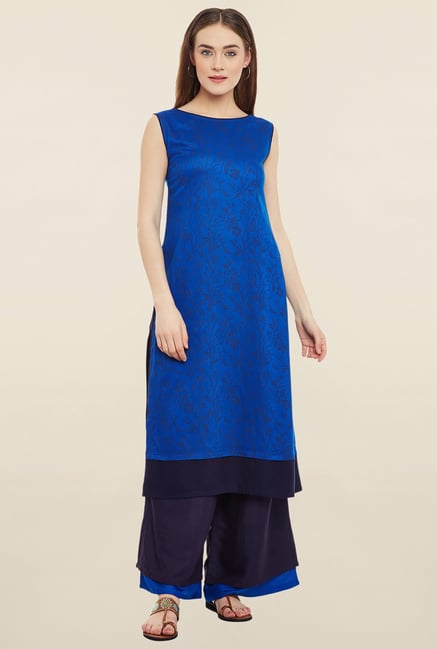 9rasa Blue Floral Print Kurta 9rasa Blue Floral Print Kurta