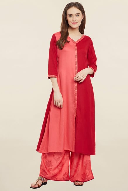 9rasa Red Solid Kurta 9rasa Red Solid Kurta