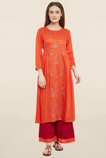 9rasa Orange Printed Kurta 9rasa Orange Printed Kurta
