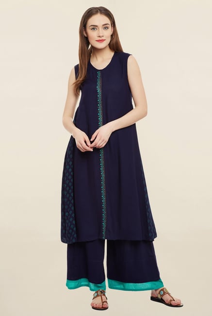 9rasa Navy Solid Kurta 9rasa Navy Solid Kurta