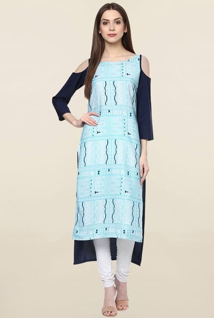 Ziyaa Blue Printed Crepe Kurta Ziyaa Blue Printed Crepe Kurta