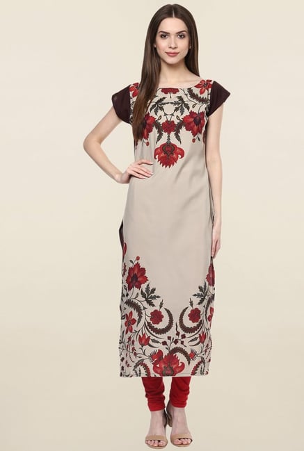 Ziyaa Beige Printed Crepe Kurta Ziyaa Beige Printed Crepe Kurta