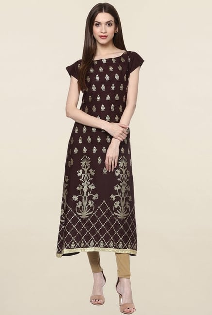 Ziyaa Brown Printed Crepe Kurta Ziyaa Brown Printed Crepe Kurta