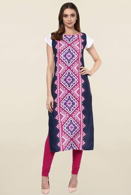Ziyaa Pink & Navy Printed Crepe Kurta Ziyaa Pink & Navy Printed Crepe Kurta