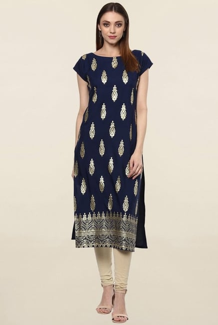 Ziyaa Navy Printed Crepe Kurta Ziyaa Navy Printed Crepe Kurta