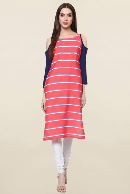 Ziyaa Coral Striped Crepe Kurta Ziyaa Coral Striped Crepe Kurta