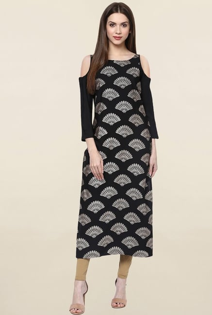 Ziyaa Black Printed Crepe Kurta Ziyaa Black Printed Crepe Kurta