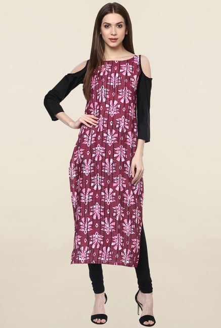 Ziyaa Maroon Printed Crepe Kurta Ziyaa Maroon Printed Crepe Kurta
