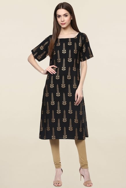 Ziyaa Black Printed Crepe Kurta Ziyaa Black Printed Crepe Kurta