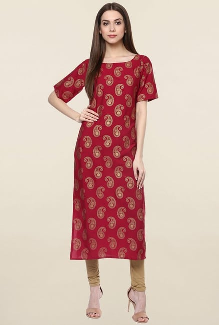 Ziyaa Red Paisley Print Crepe Kurta Ziyaa Red Paisley Print Crepe Kurta