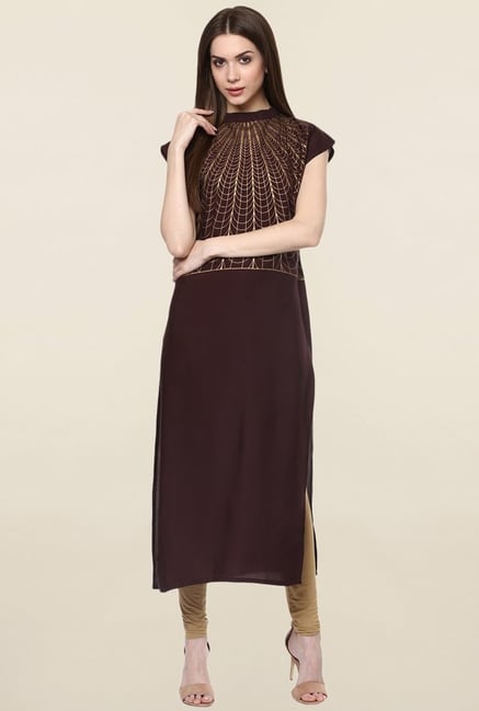 Ziyaa Brown Printed Crepe Kurta Ziyaa Brown Printed Crepe Kurta