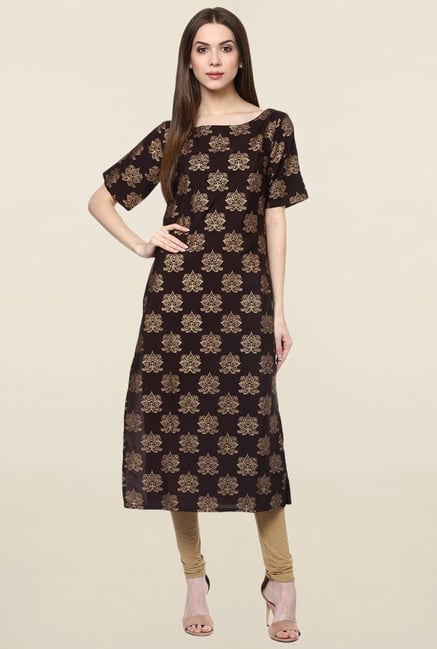 Ziyaa Brown Printed Crepe Kurta Ziyaa Brown Printed Crepe Kurta
