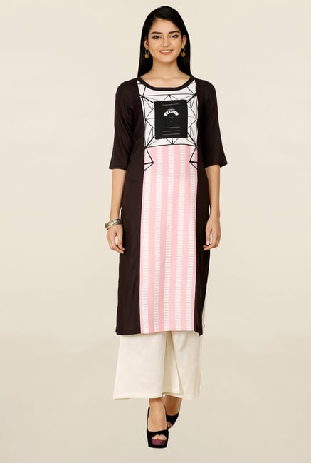 W Pink & Brown Printed Kurta W Pink & Brown Printed Kurta