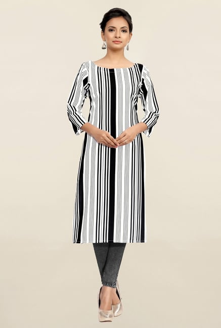 Ziyaa White & Black Striped Crepe Kurta Ziyaa White & Black Striped Crepe Kurta