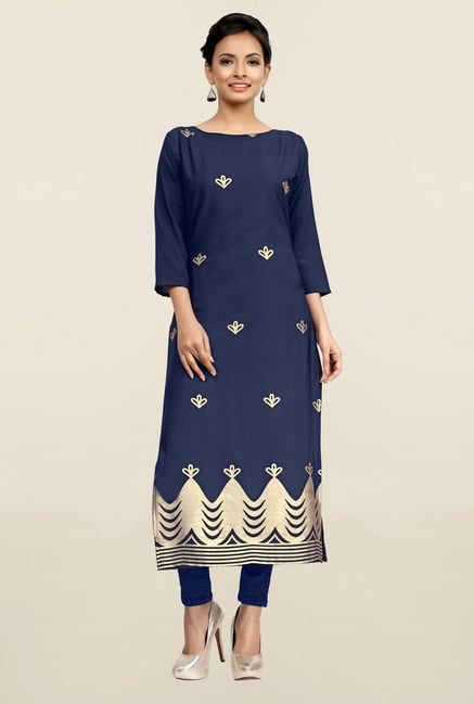 Ziyaa Navy Printed Crepe Kurta Ziyaa Navy Printed Crepe Kurta