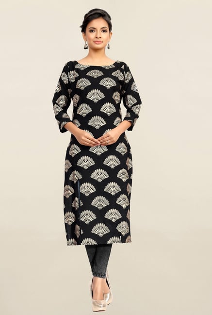 Ziyaa Black Printed Crepe Kurta Ziyaa Black Printed Crepe Kurta