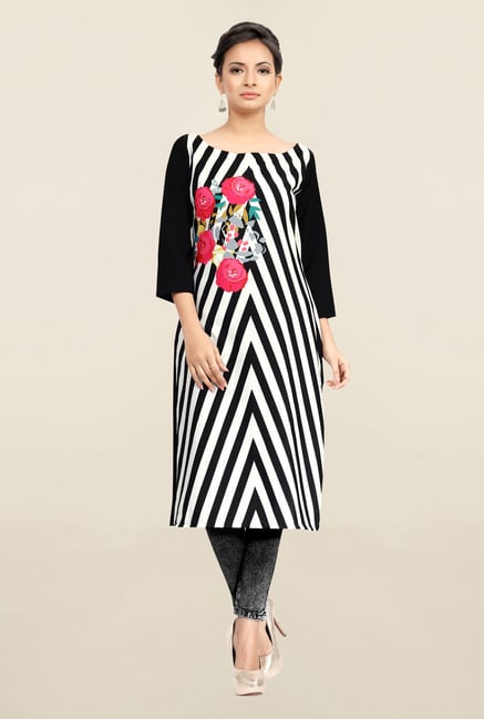 Ziyaa Black & White Printed Crepe Kurta Ziyaa Black & White Printed Crepe Kurta