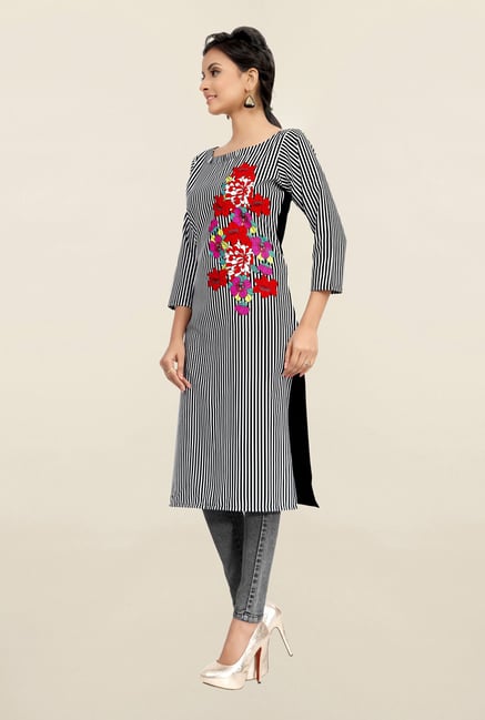 Ziyaa Black & White Striped Crepe Kurta Ziyaa Black & White Striped Crepe Kurta