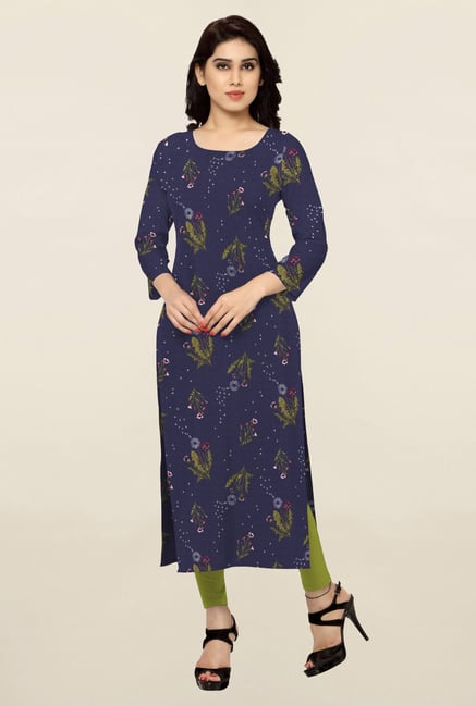 Ziyaa Navy Printed Crepe Kurta Ziyaa Navy Printed Crepe Kurta
