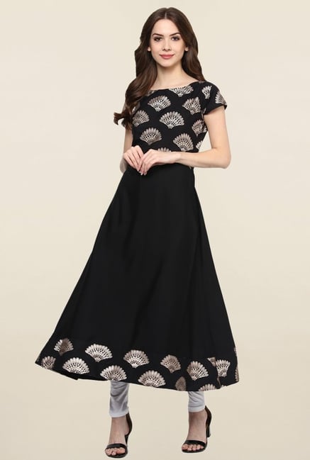 Ziyaa Black Printed Crepe Anarkali Kurta Ziyaa Black Printed Crepe Anarkali Kurta