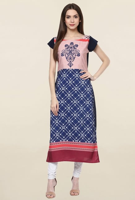 Ziyaa Navy & Peach Printed Crepe Kurta Ziyaa Navy & Peach Printed Crepe Kurta